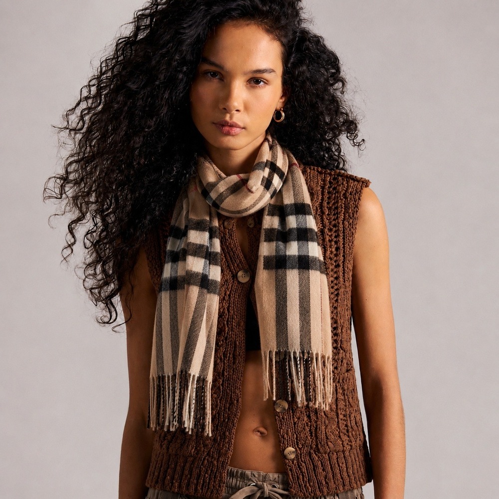 Preppy Plaid Scarf Cashmink Beige‎ Tartan Cozy Classic Academic Minimalist
